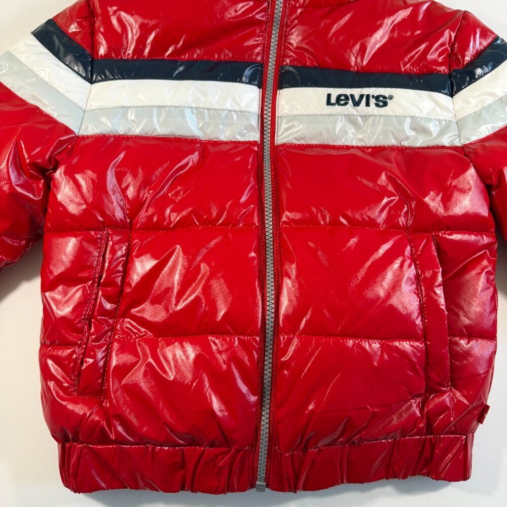 Kids LEVIS Red Hooded Puffer Jacket 6-7 - Picture 5 of 16